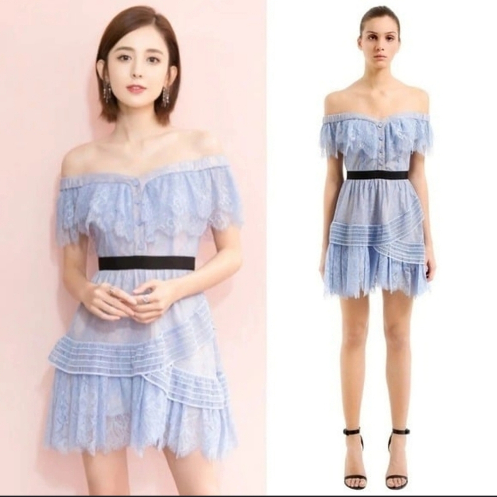 EUC Self-Portrait Lace Off-the-Shoulder Mini Dress